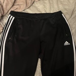 Adidas Mens Black Joggers with White Stripes